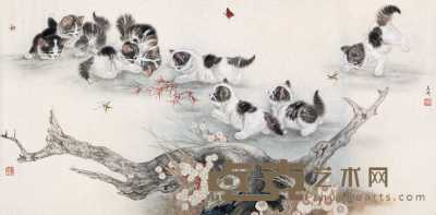 米春茂 猫戏图 镜心 65.5×131.5cm